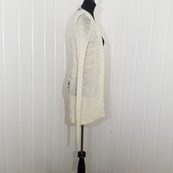 Daytrip Women's Size Small Ivory Open Weave Ladder Back Cardigan Mid Length - Picture 9 of 15